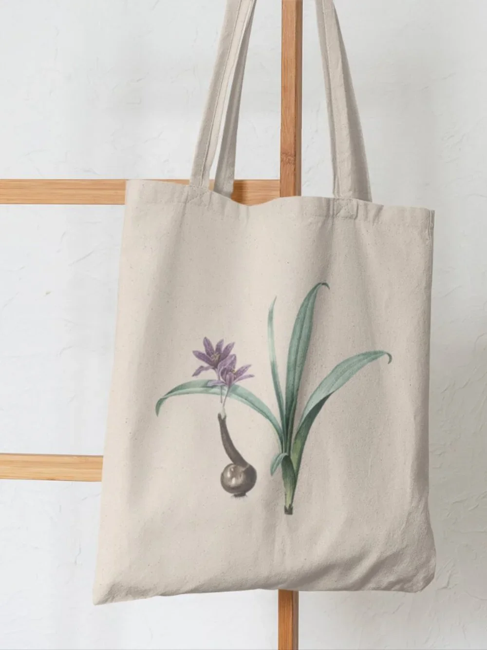 Autumn Crocus Vintage Floral Print Graphic Canvas Tote Bag
